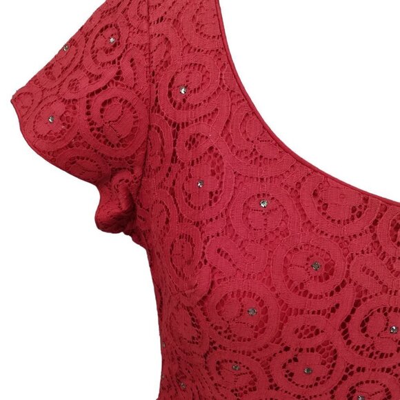 Vintage 50s Lace Rhinestone Short Sleeve Dress Size 11 A Line Miss Jane Junior - Picture 6 of 15